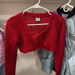 Red Fuzzy Cropped Cardigan